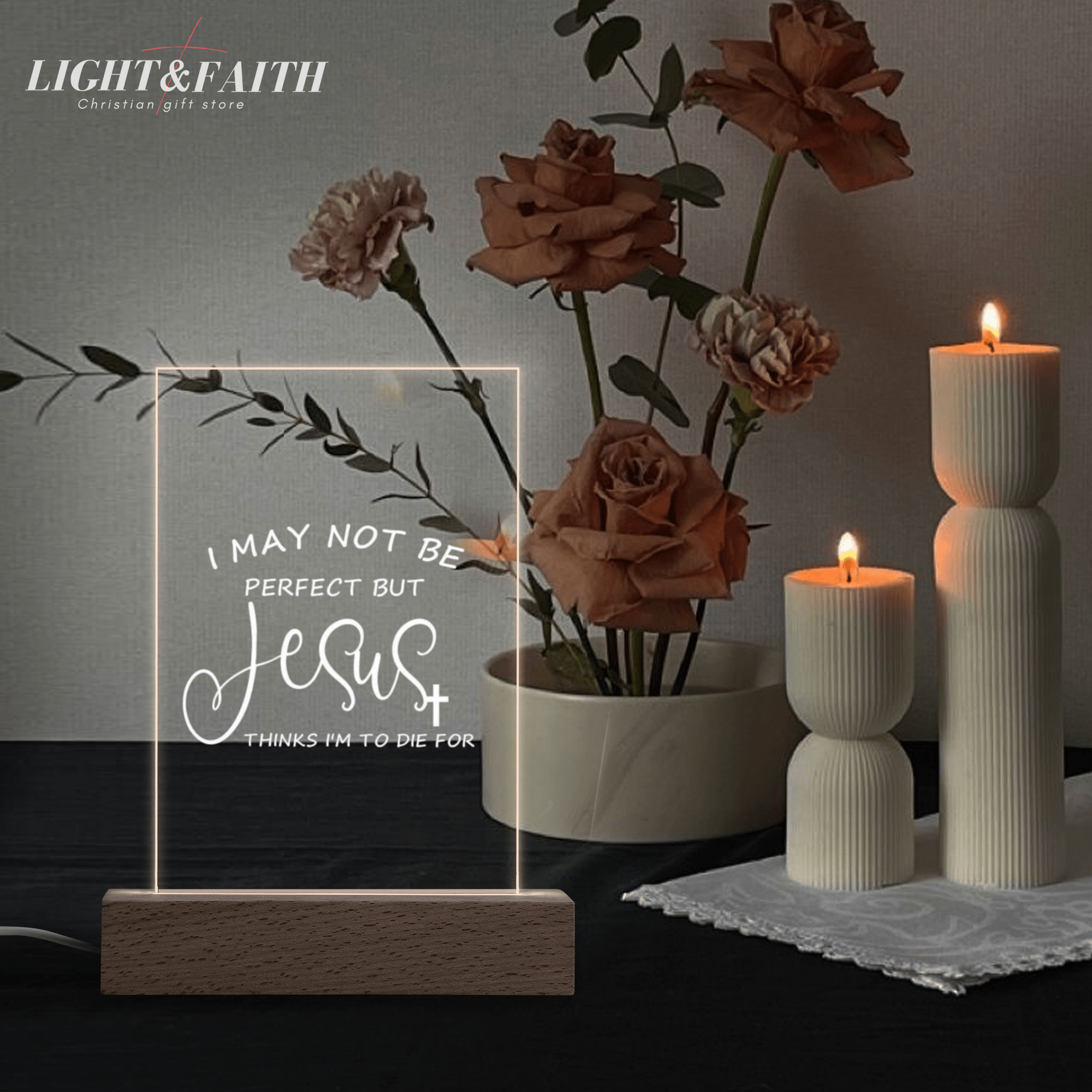 I May Not Be Perfect But Jesus Thinks I'm To Die For LED Light, Christian Bible Verse Lamp, Inspirational Acrylic Night Light, Religious Home Decor, Faith Gift for Believers. NLLAF37